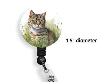 Tabby cat badge reel