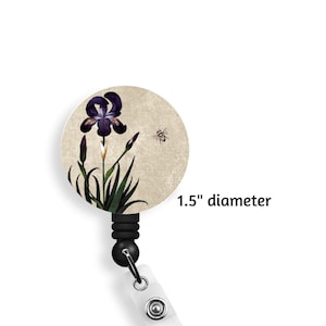 Iris flower badge reel