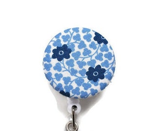 Blue floral badge reel, nurse badge, badge clip, badge holder, retractable badge reel, Vet badge reel