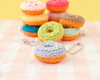 Crocheted donut keyring, colorful pastry