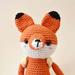Crocheted fox with backpack, red fox amigurumi