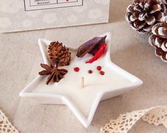 Christmas vegetable candle, soy wax, star porcelain cup