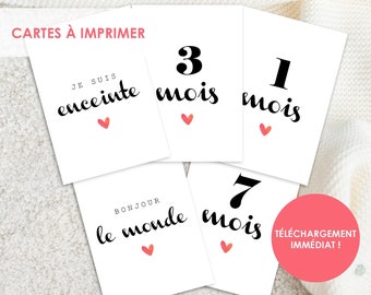 Cartes étapes bébé, à imprimer, cartes mois bébé, carte moderne, carte design, carte simple