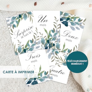 Cartes étapes bébé, à imprimer, cartes mois bébé, carte aquarelle, carte feuilles