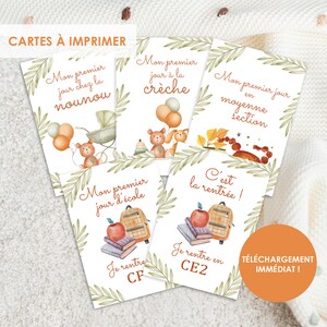 School milestone cards, to print, back-to-school cards, watercolor card, nanny card, nursery card
