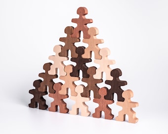 NEW! Flockmen SKIN TONE set (15 pcs). Diversity. Equality. Educational wooden toy Montessori Steiner Waldorf Eco balance blocks 5 colours x3