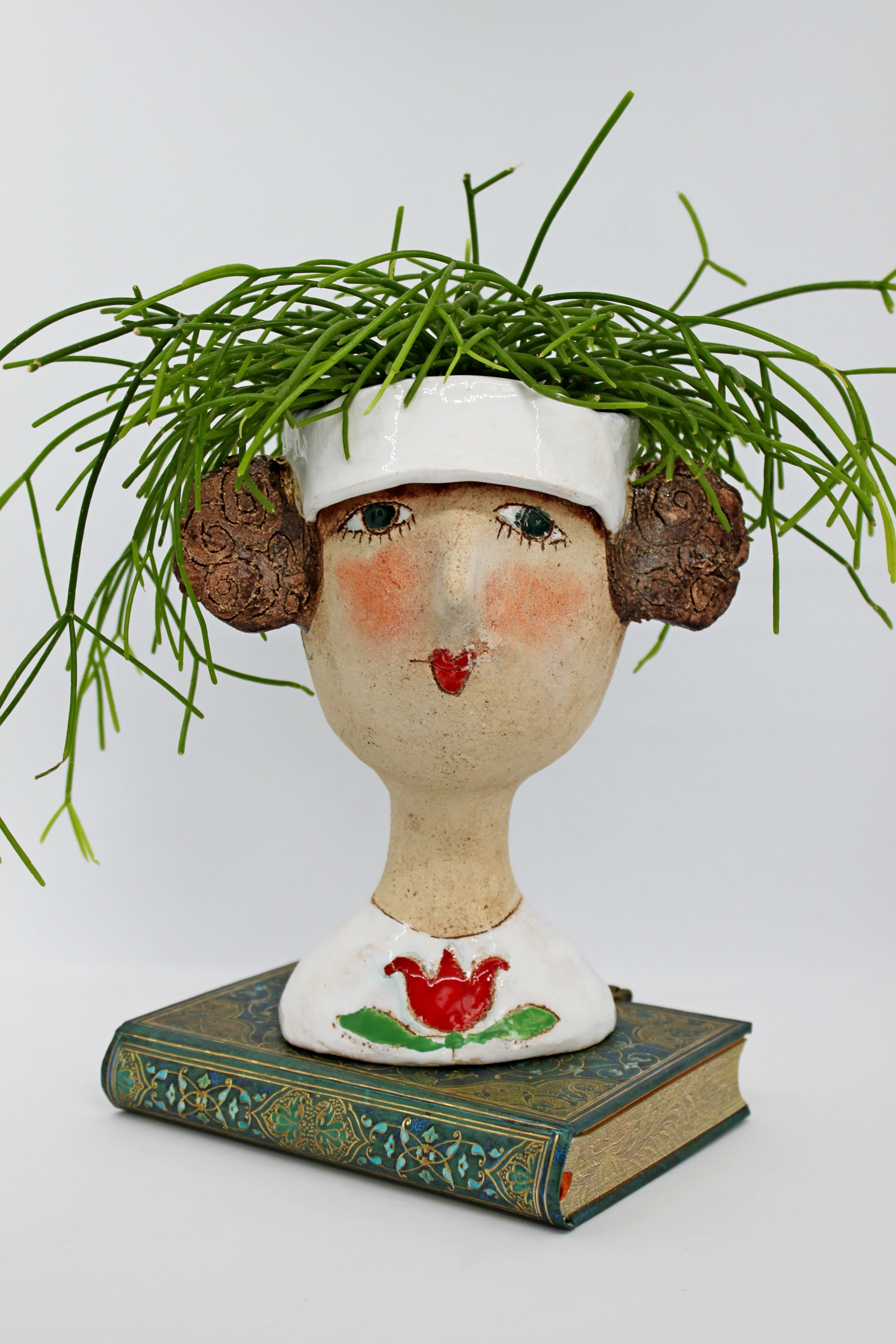 Unique ceramic lady's face planter vintage interior head Etsy