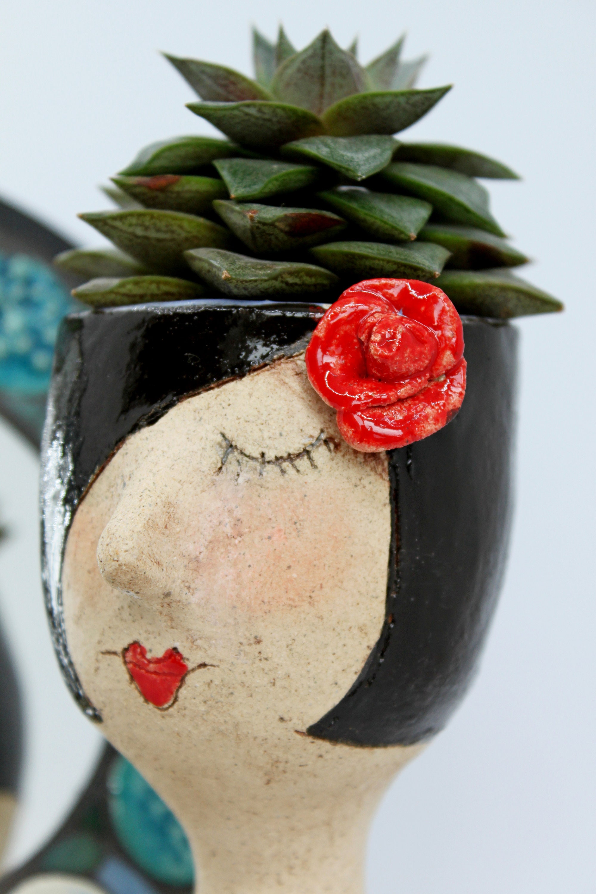 Ceramic mini head planter unique face flower pot retro lady Etsy