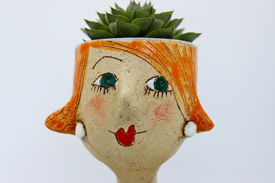 Modern Lady Head Planter Pot Unique Face Flower Pot Succulent Etsy