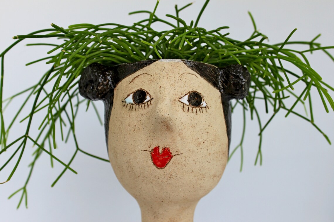 Lady head planter pot unique ceramic face planter vintage Etsy