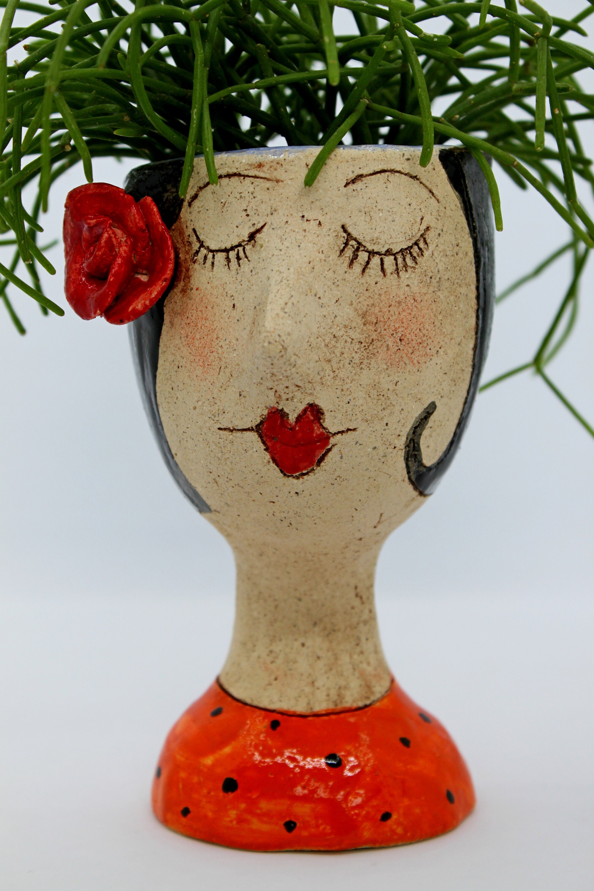 Pottery lady head planter pot unique ceramic mini face flower Etsy