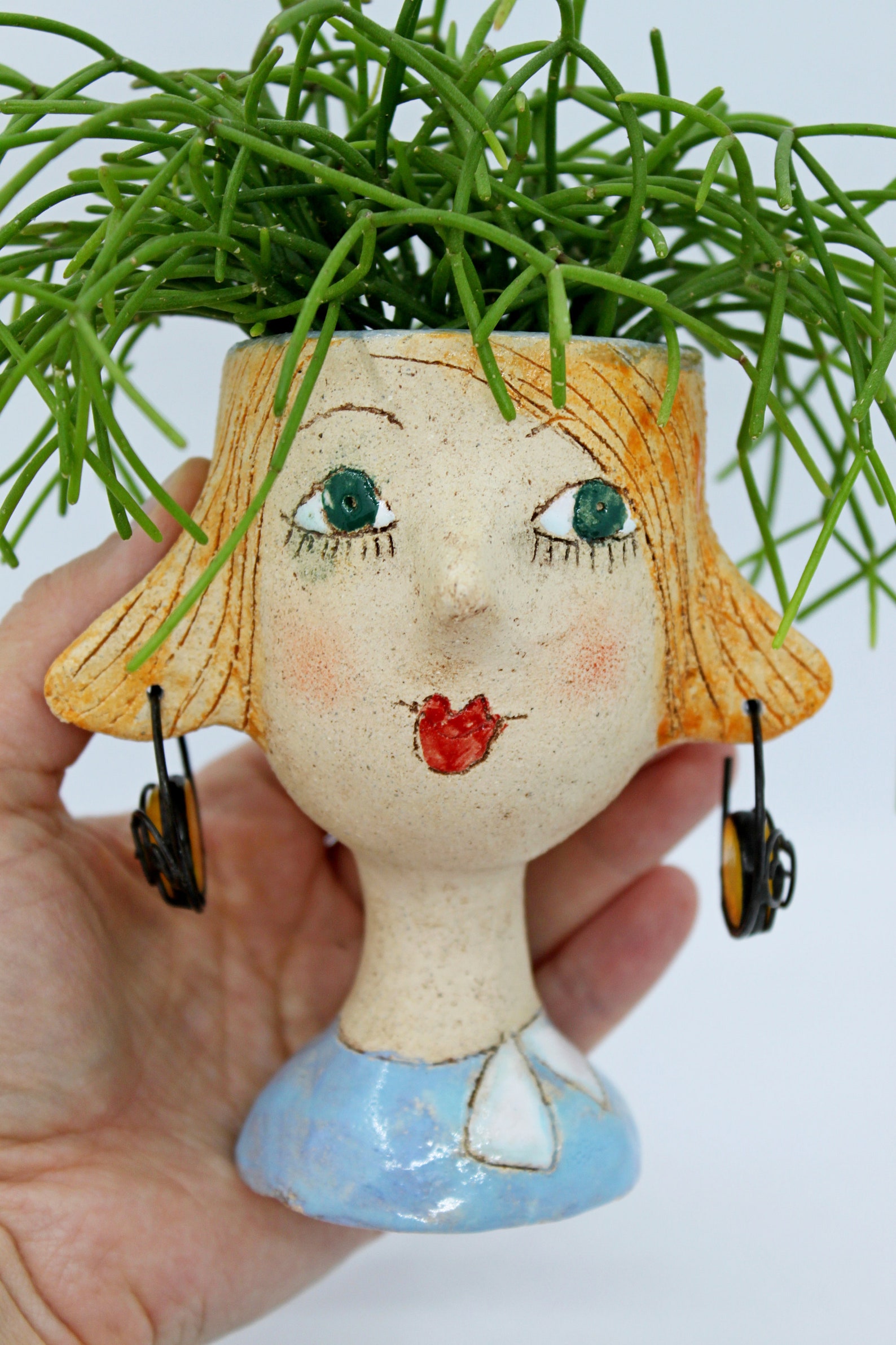 Unique ceramic face pot female head planter vintage decor Etsy