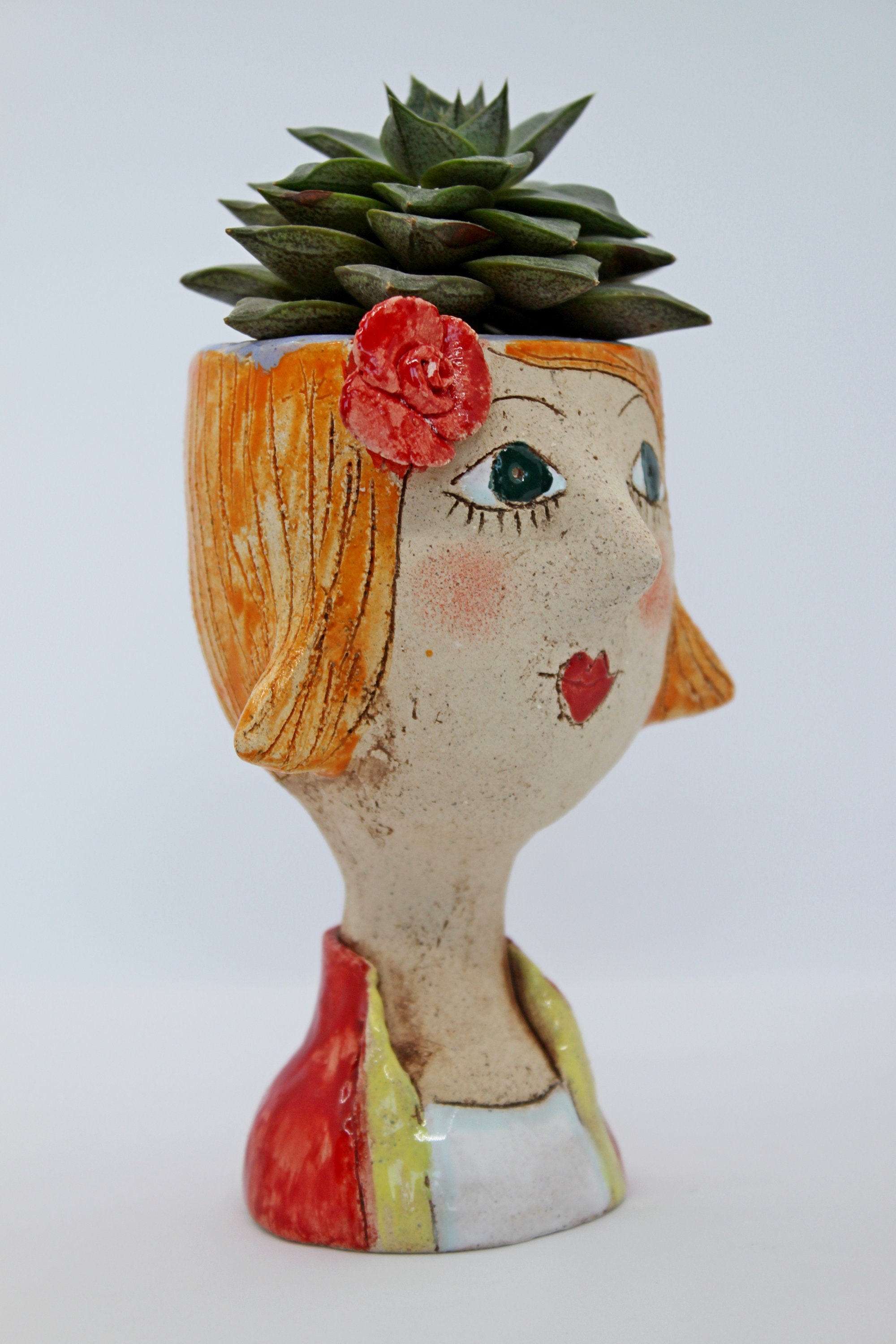 Lady in red retro face planter unique ceramic mini head Etsy