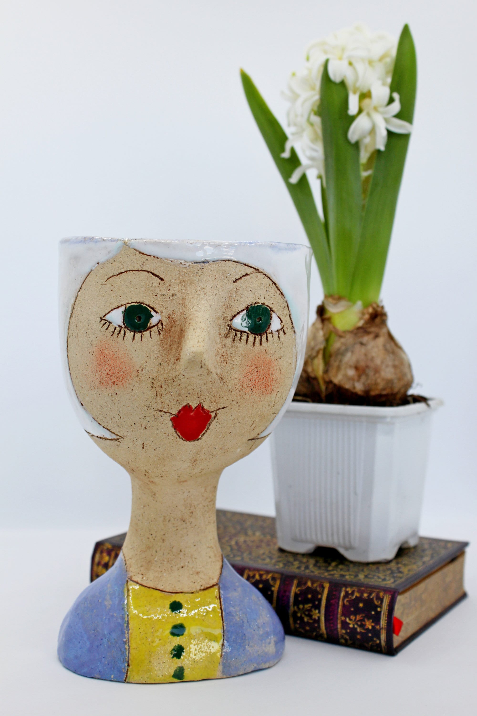 Lady face art sculpture flower pot unique ceramic head shaped Etsy