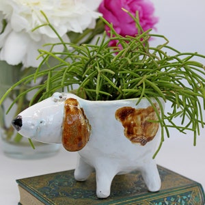 Ceramic dog flower pot for plants, dog shaped planter pot, animal succulent planter pot