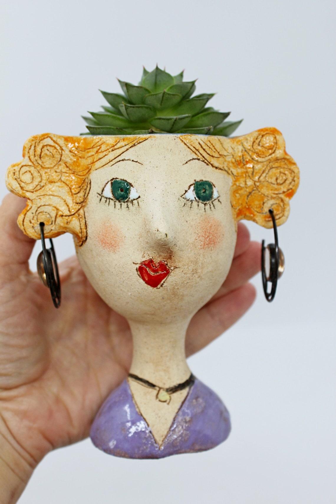Unique ceramic face mini planter lady head plant pot with Etsy