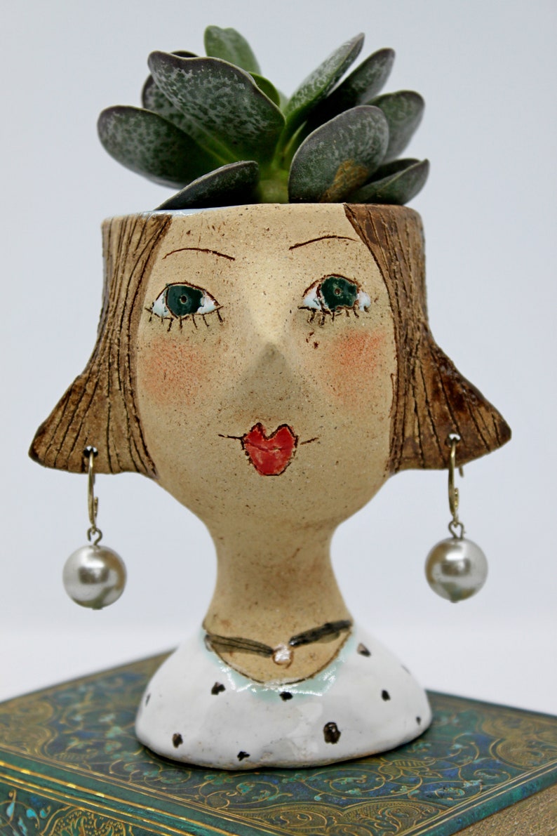 Unique Ceramic Face Mini Planter Lady Head Plant Pot With Etsy