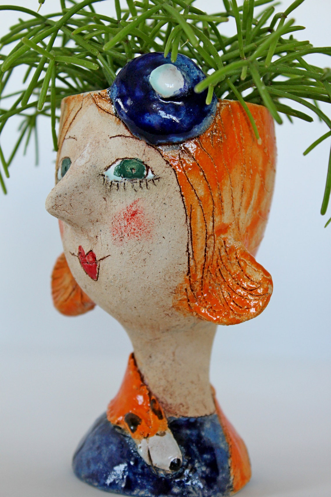 Unique face pot for vintage decor Ceramic head art planter Etsy