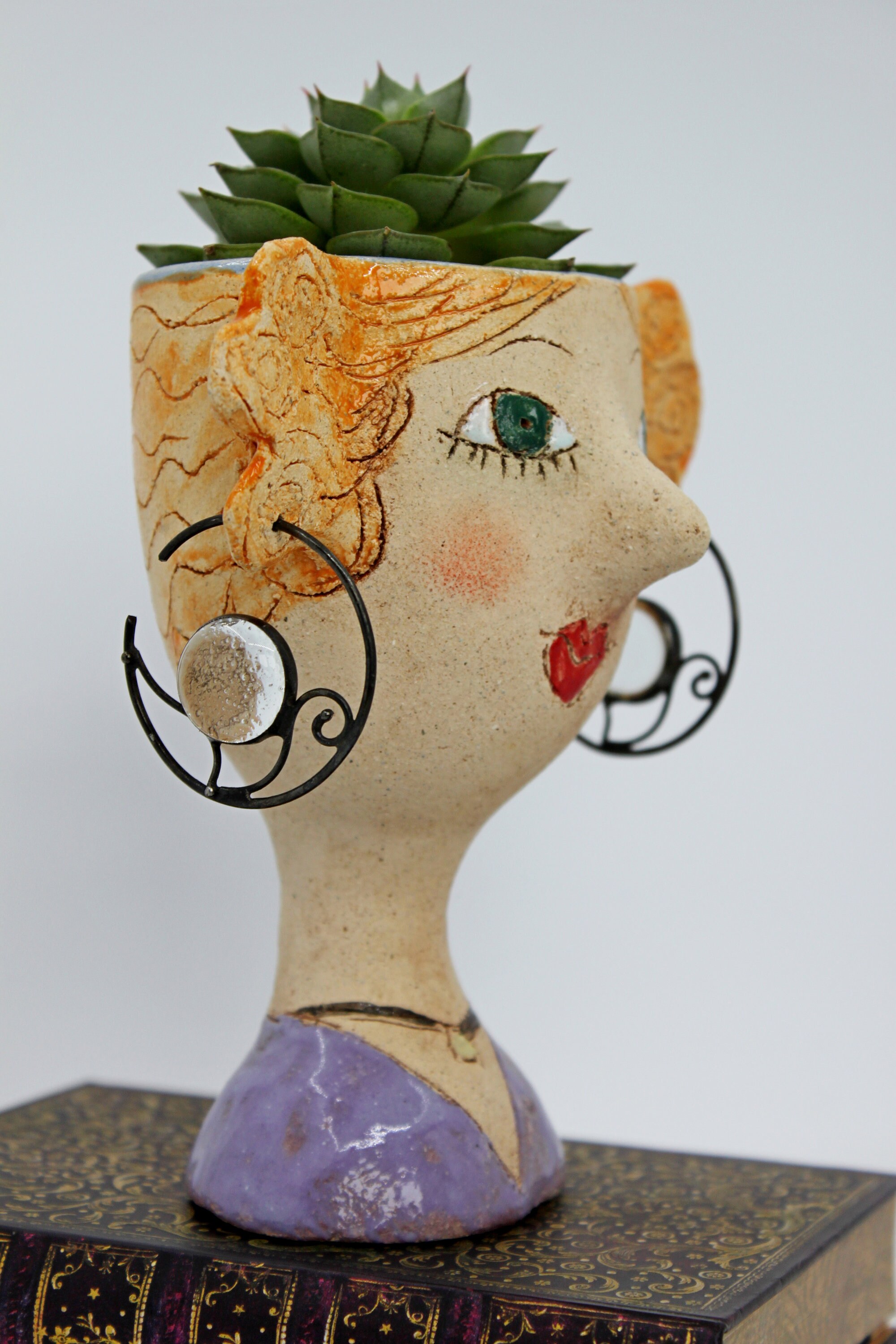 Unique ceramic face mini planter lady head plant pot with Etsy
