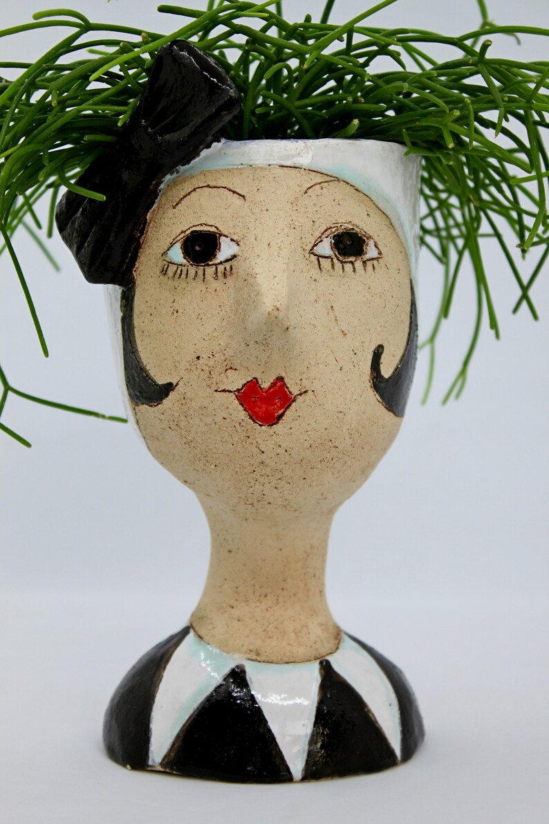 Unique Lady Face Ceramic Planter Pot Head Desk Planter Black Etsy