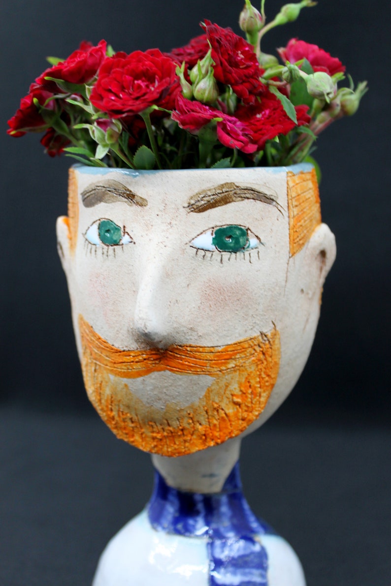 Unique Planter Man Face Pot Ceramic Head Planter Etsy