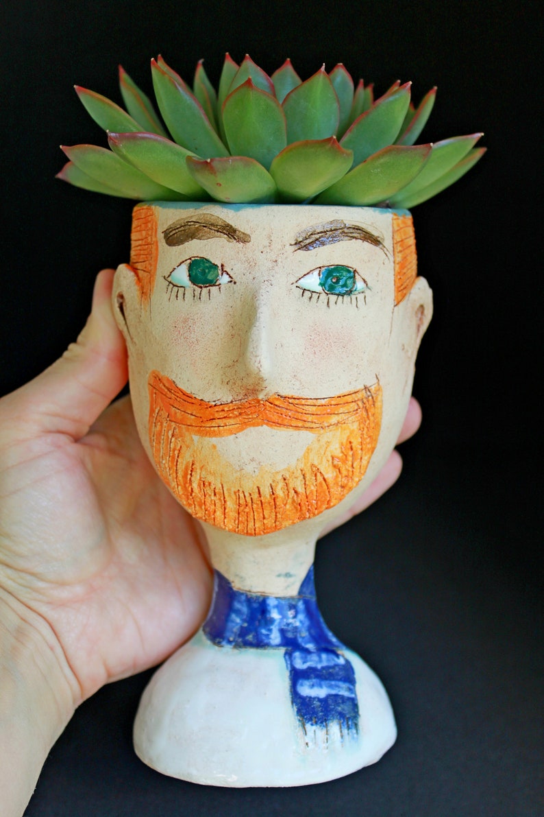 Unique Planter Man Face Pot Ceramic Head Planter Etsy