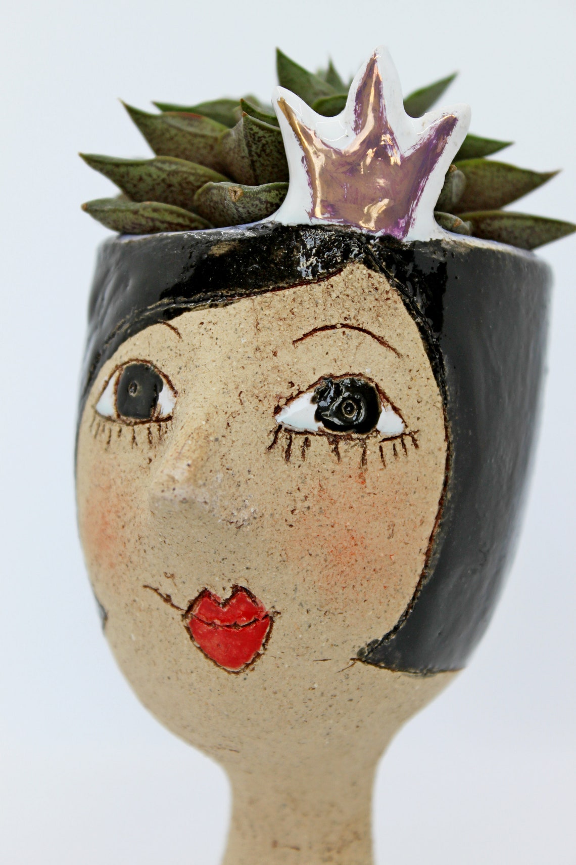 Princess lady head planter pot unique ceramic woman face art Etsy