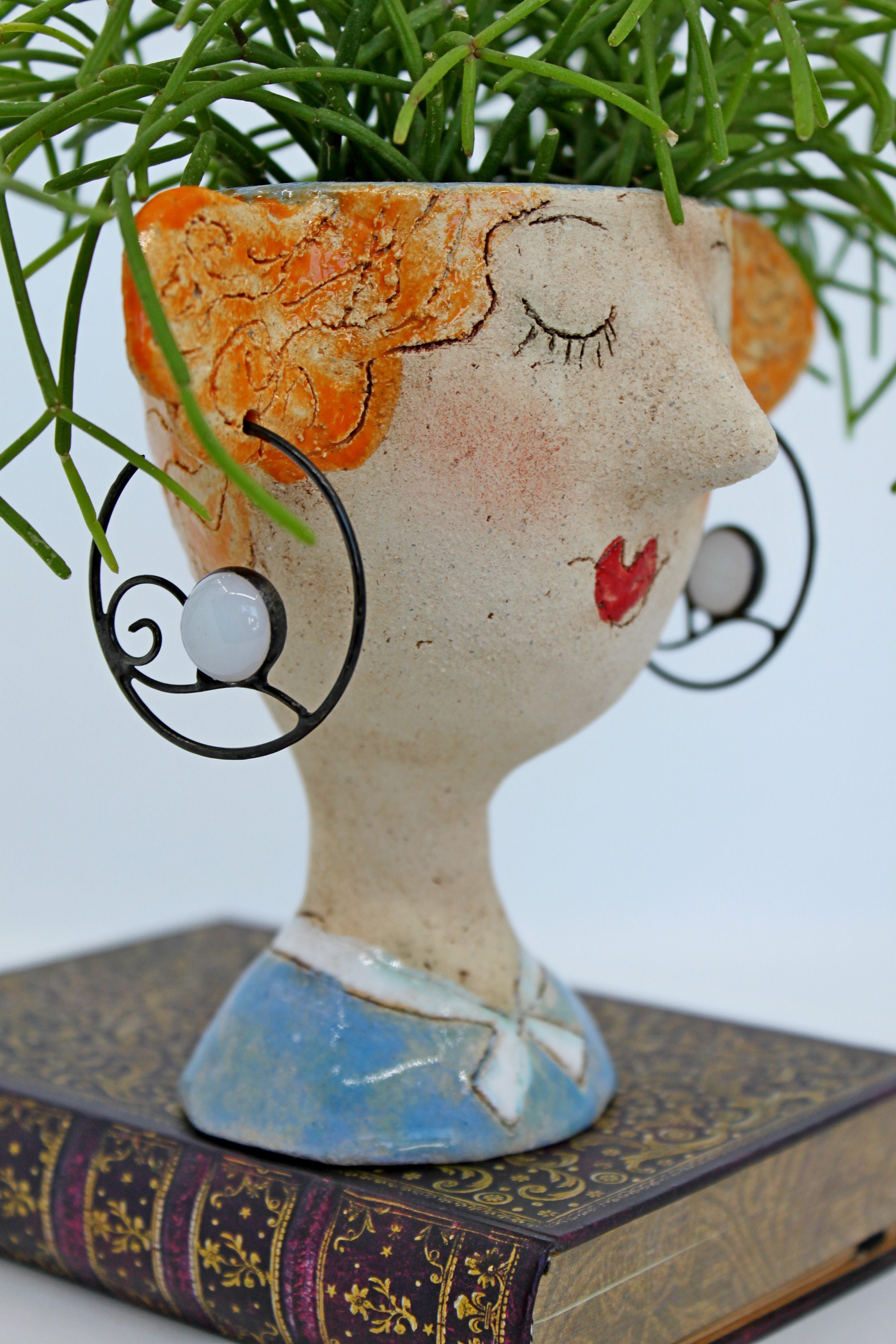 Unique ceramic face mini planter lady head plant pot with Etsy