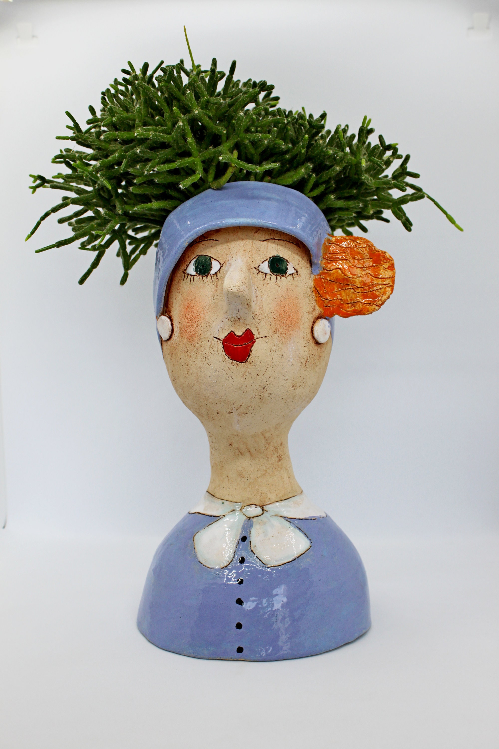 Unique ceramic head planter home decor face plant pot lady Etsy