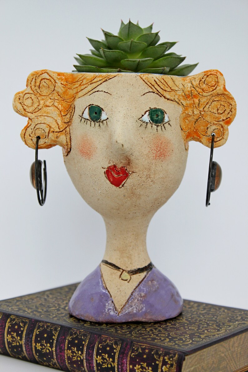 Unique ceramic face mini planter lady head plant pot with Etsy