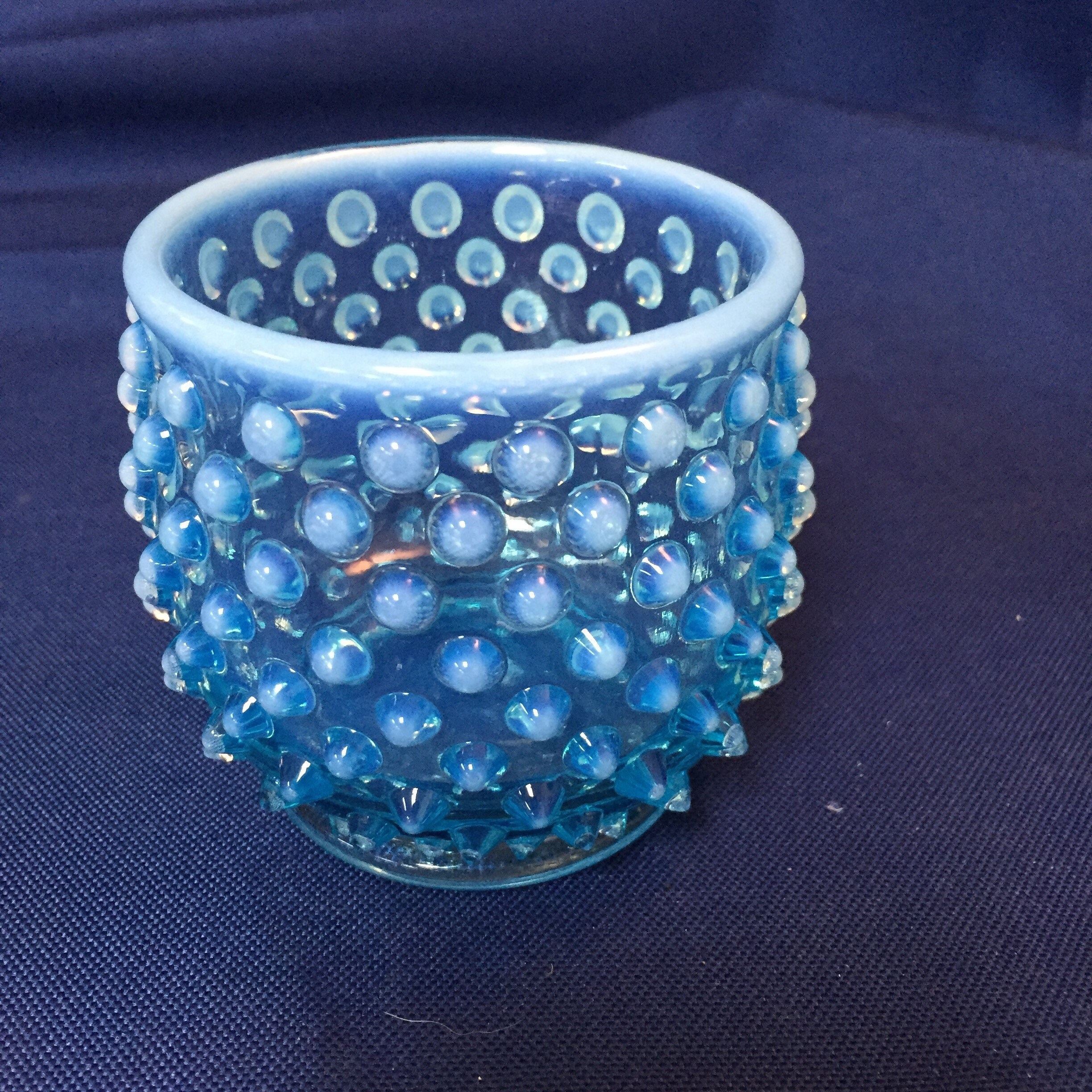 Vintage Fenton Blue Opalescent Hobnail Trinket Holder/Candle Etsy