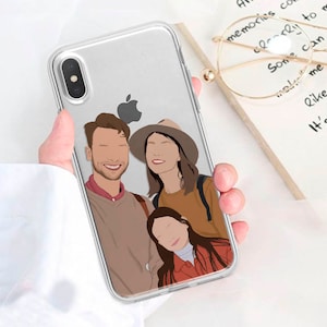 Aangepast familieportret doorzichtig telefoonhoesje voor iPhone 14 13 Pro Max 16 15 Max 15 XR 8 7 6 Plus hoesje voor Samsung Gepersonaliseerd gezichtsloos portret