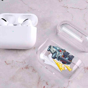 bttf Delorean Airpods Pro Case Cover, Hard PC Protective Transparent Clear View Compatible with Apple AirPods Pro Wireless Case