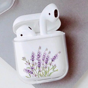 Wildflower purple Lavender Floral airpods plastic case apple airpods Transparent airpods cases Hard Shell airpod case keychain airpods pouch