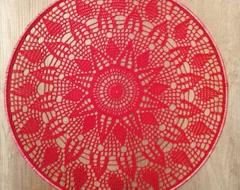 gehäkelte Fensterdeko, Wandbild, Wanddeko, Fensterbild, Mandala, 50 cm Durchmesser, rot, Handarbeit, Unikat