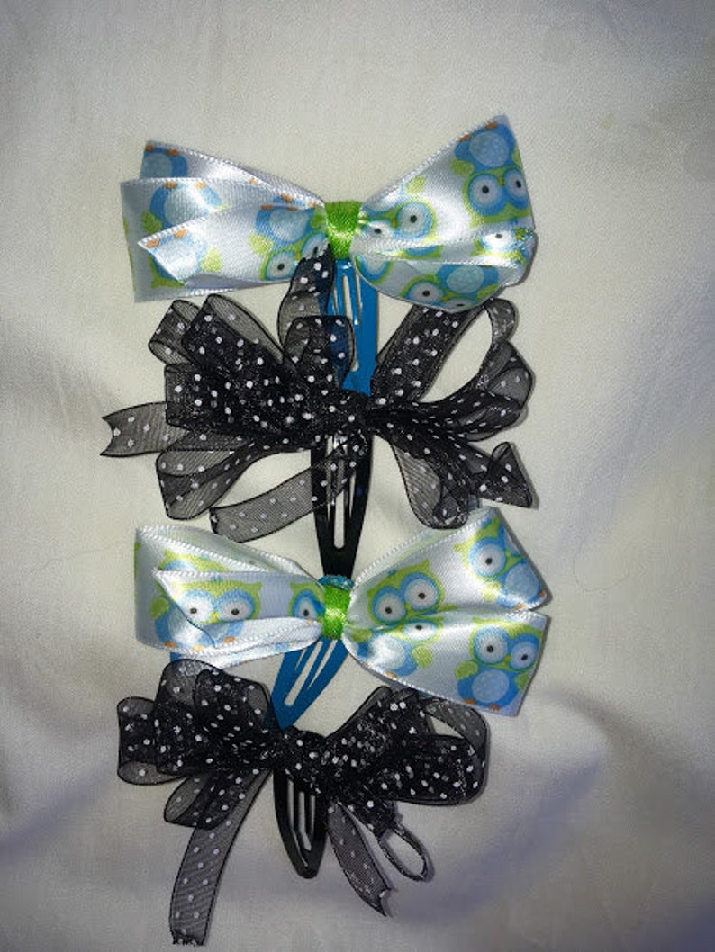 2 Sets Little Girl Cute Bow Hair Clips Barretts Owl Black Etsy