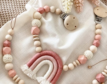Macrame stroller chain rainbow girl | Pacifier chain also with name | Maxi Cosi pendant | Baby seat pendant | Rose dawn | old pink