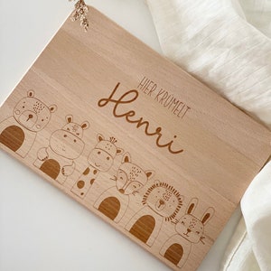 Breakfast board with name and animal motif I Personalized wooden board I Wooden board I Cutting board I Gift I Bear | Rabbit