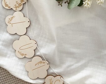 Personalized wooden garland | with name | girl | name garland | children's room decoration | pennant letters | flower garland