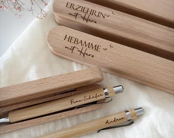 Personalized ballpoint pen for kindergarten teacher, school teacher, or midwife | Thank you, best midwife | Midwife with heart