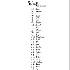 May include: A list of names in a handwritten font, with each name starting with a letter of the alphabet. The text "Schrift fur den Namen" is at the top of the list.