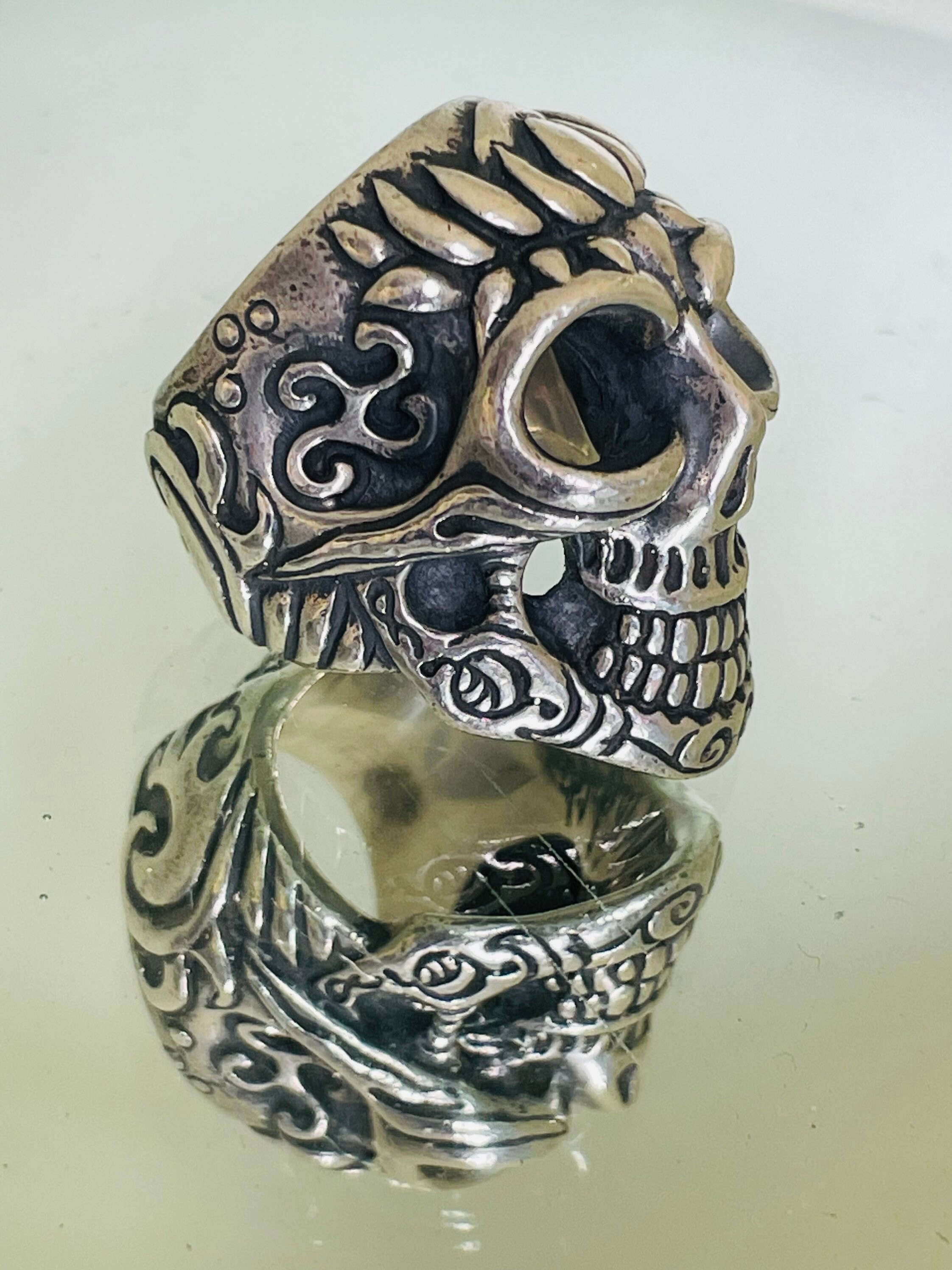 BILL WALL Leather Sterling Silver Skull Ring - Etsy BILL WALL Leather Sterling Silver Skull Ring - Etsy