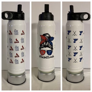 St. Louis Blues St. Louis Cardinals Messy bun combo 30 oz water bottle | MLB Water Bottle | NHL Water Bottle | Blues Tumbler | Cards Tumbler