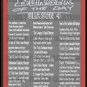Bobs Burgers - Burgers of the Day - Season Four PNG - Sublimation File