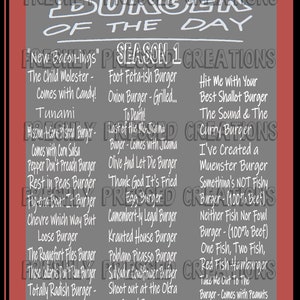 Bobs Burgers - Burgers of the Day - Season One PNG - Sublimation File