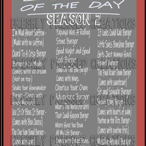Bobs Burgers - Burgers of the Day - Season Two PNG - Sublimation File