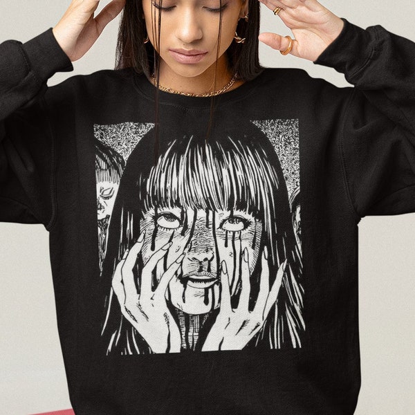 90s Anime Manga Creepy Girl Sweater: Tomie Anime Horror Shirt, Japanese Dark Anime, Girl Eyes Shirt, Gothic Manga Horror Unisex Sweatshirt
