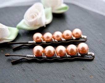 ASTRID Pearl Bobby Pins | Peach Pearls | Wedding Hair Accessory | Bridal Pearls | Hair | Hair Jewellery | Prom Hair | Pearl Bobby Pins