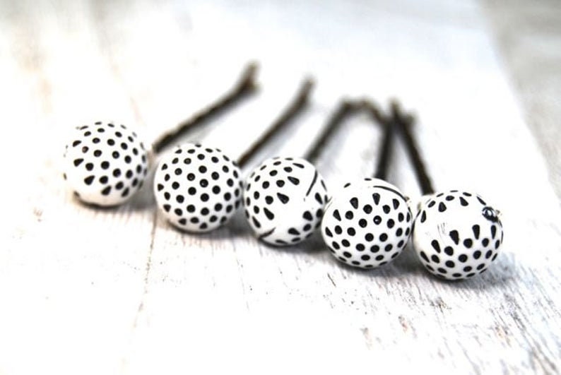 Polka Dot Bobby Pins Bobby Pins Black and White Hair Accessory Hair Pin