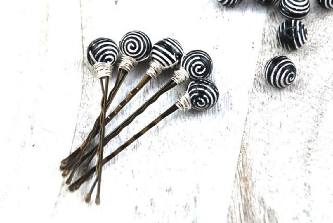 Bobby Pins Black and White Bobby Pins Vintage Lucite Bobby Pins Black